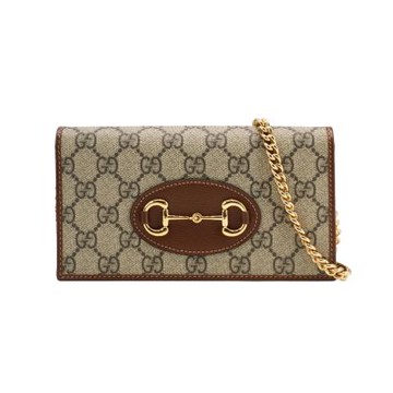 Gucci 古馳 1955 帆布馬銜釦鍊帶長夾/斜背包(621892-咖)