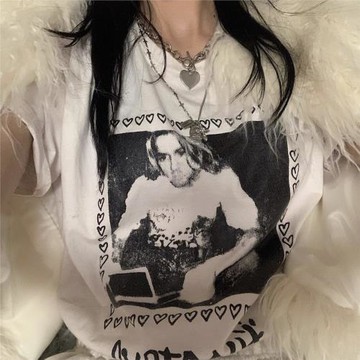 [REコンテナ] 韓版小眾品牌黑白復古老照片logo純棉百搭短袖T恤