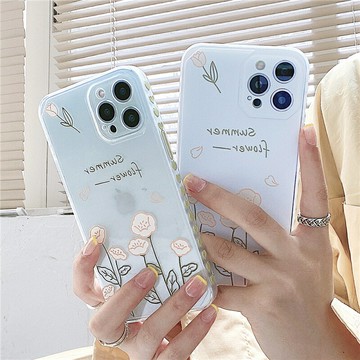 手機殼 ● x小清新鬱金香12Promax適用iPhone11手機殼7透明白色蘋果8p矽膠XR