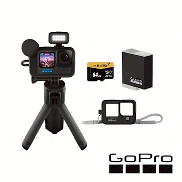 GoPro HERO12  Black CE創作者新手必備組 (HERO12 創作者+HERO9矽膠套+Enduro原廠充電電池+64G記憶卡) 公司貨