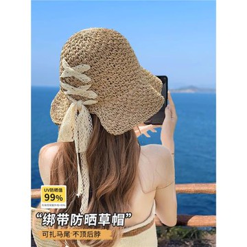 草帽女款2025夏季新款海邊沙灘帽子女透氣鏤空防曬防紫外線遮陽帽