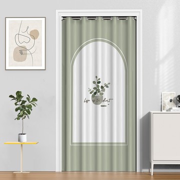 【嵐楓居家】精緻印花打孔長門簾120x200cm送桿子-清新小葉_廠商直送