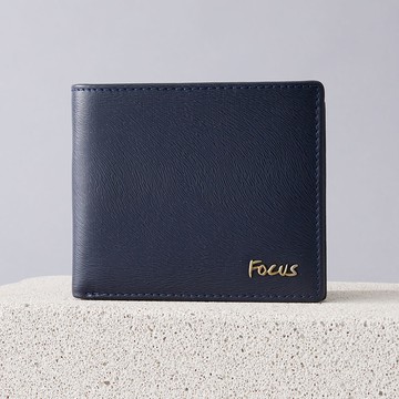 【FOCUS】真皮RFID防盜簡約4卡零錢袋男短夾-馬毛紋藍(FLB2825)_男生皮夾