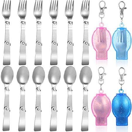 12 Pcs Foldable Forks and Spoons Set with Case Portable Folding Tableware Stainless Steel Travel Utensils Cutlery Set for Travel Camping Picnic Outdoo