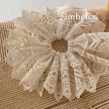 🔥2件9折🍊臺北出貨🍊可開發票韓國進口面料復古鏤空蕾絲刺繡花邊大號頭花髮圈氣質高級感發繩女