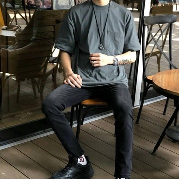 [HORMES] 韓國 經典 素面 百搭 寬鬆 口袋五分袖 KOREA OVERSIZE