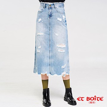 ETBOITE 箱子 BLUE WAY 刷破後開衩牛仔長裙