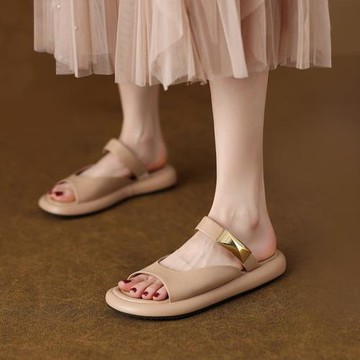 【LN】★ 仙女魚嘴軟皮平底涼鞋(厚底/平底/女鞋)