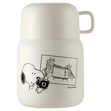 Corelle Brands 康寧餐具 SNOOPY 復刻黑白 鋅動輕瓷不鏽鋼隨行燜燒罐  580ml  1個  白色