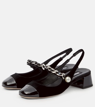 Miu Miu Chain-detail velvet slingback pumps