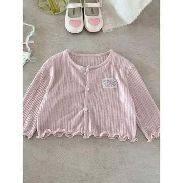 🌸YR🌸 女童防曬服 兒童防曬外套 中小童涼感外套 夏款女寶寶長袖薄款防曬衫小童純色百搭空調服兒童開衫木耳邊外套