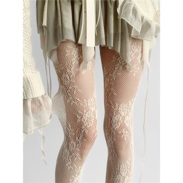 夜間教習室蕾絲連褲襪性感提花網眼絲襪美拉德色系漁網襪女打底褲