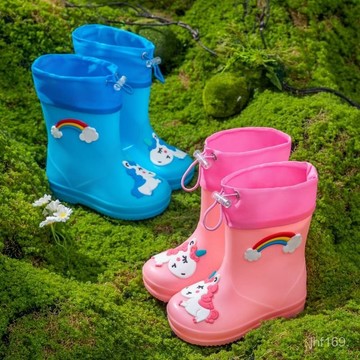 💕臺灣出貨💕兒童雨鞋鬆緊男童卡通3-9嵗雨靴女孩中童小學生水鞋束口寶寶防滑 WJBU