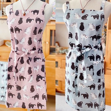 進口文藝清新田園日式小貓咪時尚可愛喵星人純棉圍裙