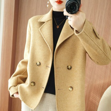 雙面羊毛大衣女短款2025年新款秋冬小個子羊毛呢子西裝領毛呢外套 鑫弘-素時衣櫥