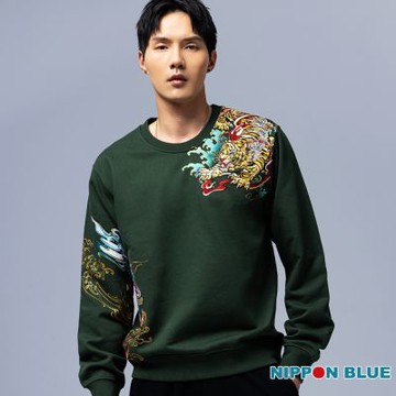 日本藍 BLUE WAY – 金標百福太鼓猛虎長TEE(深綠)
