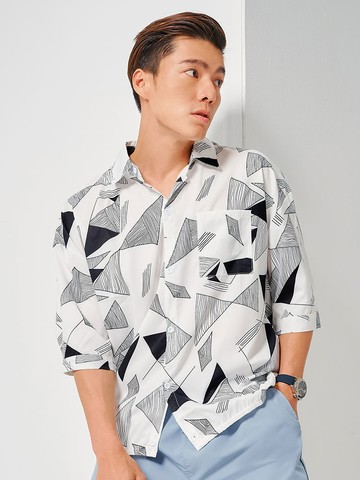 幾何圖印花短袖襯衫