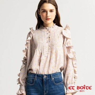 ET BOITE箱子 BLUE WAY – 立領花卉浪漫小荷葉袖襯衫(粉紫)