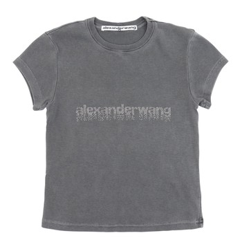alexanderwang 水晶燙鑽標誌棉質露臍T恤