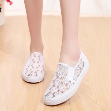 新款夏季女網鞋平底百搭小白鞋網紗鏤空老北京布鞋女鞋學生休閑鞋