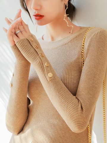 新款爆款圓領長袖打底衫女秋冬內搭時尚洋氣秋季仿羊絨針織衫