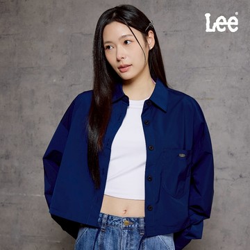 Lee 下擺抽繩長袖襯衫 女 深藍 LB607001179