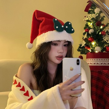 免運🔮可愛蝴蝶結聖誕節帽子女聖誕老人氛圍感裝飾品裝扮毛絨帽子頭飾聖誕節裝扮 聖誕節禮物 女生禮物 聖誕老人