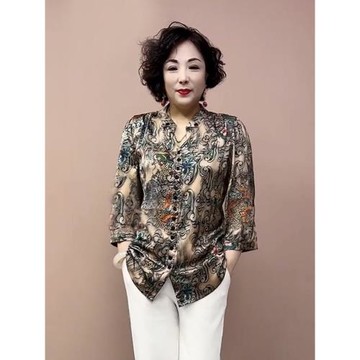 九分袖大碼襯衫印花減齡T恤真絲