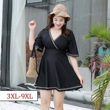 大尺碼泳衣 【60-150公斤】大尺碼泳裝 胖妹妹遮肚顯瘦連身泳裝 遮手臂大胸保守溫泉泳衣 為胖MM的美麗而生 三木優選