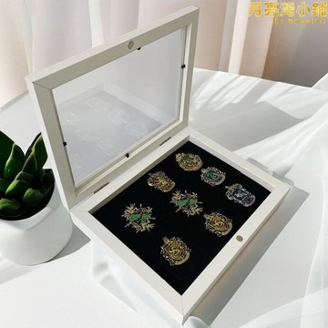 徽章收納展示框金屬勳章胸針別針收藏盒毛氈中空木質鉸鏈翻蓋相框