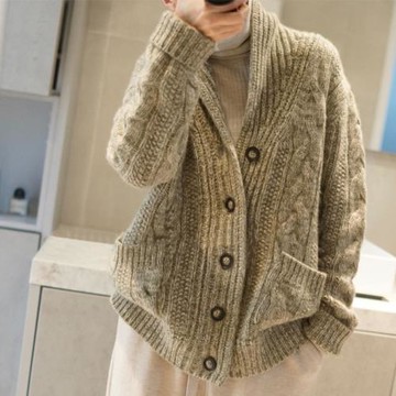 重磅 男女同穿 暴走氣質！加厚羊絨開衫女粗棒針純羊絨毛衣外套冬