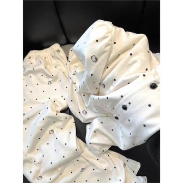 韓系白色波點德絨睡衣女冬季2025新款甜美簡約加厚保暖家居服套裝