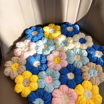 闆娘推薦🌈創意泡芙花坐墊手工鉤針diy材料包冰條線編織禮物送男朋友馬卡龍