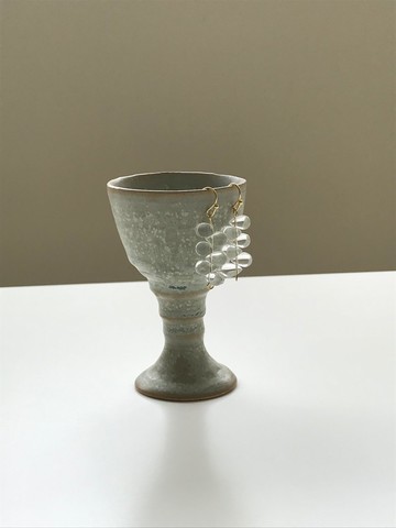 莖葉琉璃耳環/耳夾 琉璃 玻璃 上班族耳環 夾式耳環 透明感 925銀