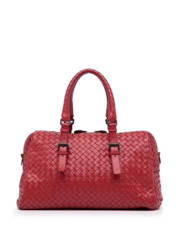 Bottega Veneta Pre-Owned - Intrecciato zipped Boston handbag - women - Calf Leather - One Size - Red