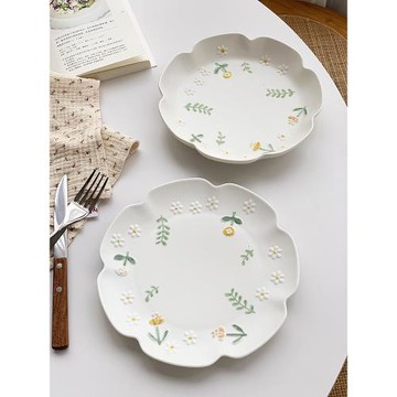 安木良品 大廠訂單 日式清新田園手繪花朵啞光陶瓷甜品點心菜盤子