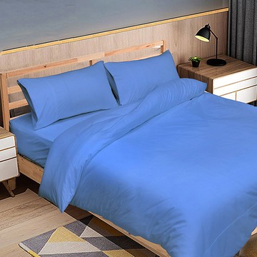 【多利寶寢具】FITNESS 純棉素色雙人床包枕套組-蔚藍色