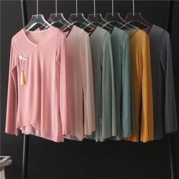 古典風新中式國風紗衣女夏舞蹈練功服盤扣中國結流蘇設計上衣女