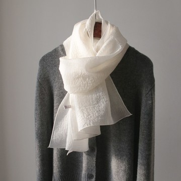 VARVISU 奧本 天絲 素色 高級 圍巾  象牙白  均碼(180 x 43 cm)