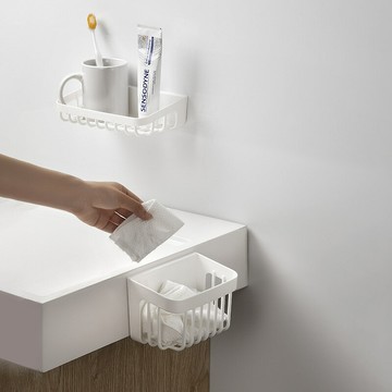 [Hare.D]簡約風 簍空壁掛置物盒 免打孔 置物架 壁掛收納 收納架 洗漱架 壁掛式 紙巾架 瀝水架 浴室收納架