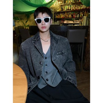 ESC MAN STUDIO/走到哪里都有氣質的水洗做舊牛仔外套西裝上衣