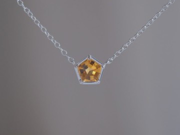 黃水晶 五角項鍊 天然石 橘黃色 銀飾