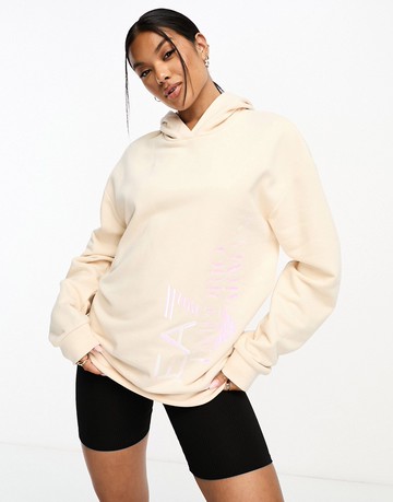 EA7 boyfriend fit hoodie in beige-Neutral
