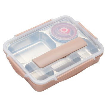 Mega 北歐304不鏽鋼分格便當盒 加大款 附餐具 附湯碗  31 x 24 x 6cm  粉色  1組