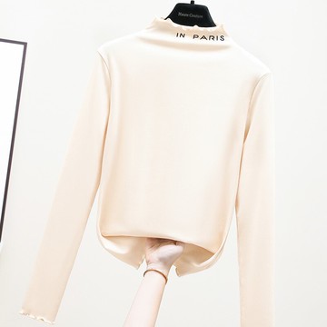 荷葉邊別致字母年早春新款莫代爾杏色打底衫女t恤修身上衣潮