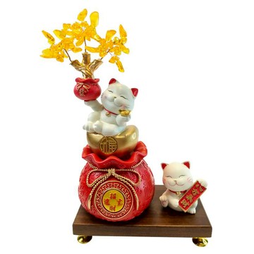 摩達客 開運招財貓金錢樹擺飾組 精緻聚寶盆八方來財  紅色  33 x 17 x 25cm
