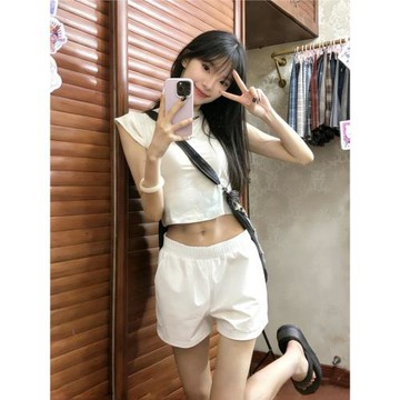 A字松緊腰白色亞麻短褲女外穿夏寬松顯瘦小個子休閑闊腿棉麻褲子