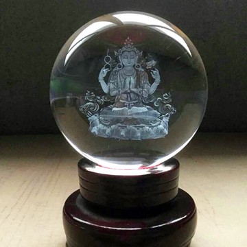 四臂觀音菩薩佛像水晶球擺件佛教禮品鎮宅酒柜玄關裝飾生日禮物