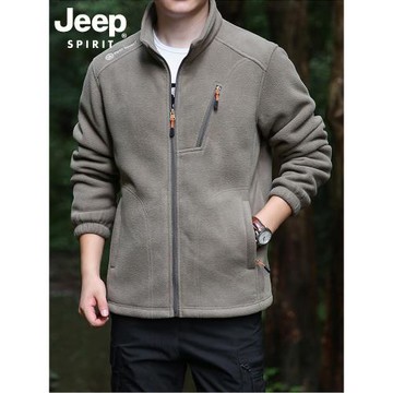 JEEP SPIRIT搖粒絨外套男春秋夾克加絨加厚運動休閑保暖抓絨衛衣