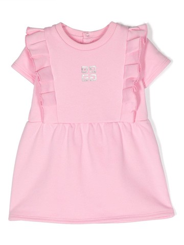 Givenchy Kids - logo-print ruffled dress - kids - Cotton/Polyester/Cotton - 12 - Pink